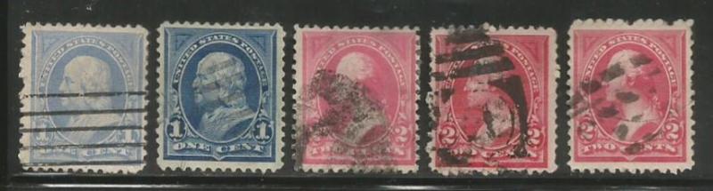 U.S. Scott #246-250 Washington & Franklin Stamp - Used Single