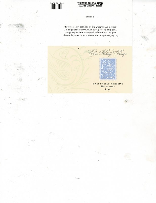 Wedding Doves 39c US Postage Booklet #3998a  VF MNH