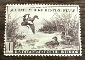 RW9   Migratory Bird Hunting Stamp, VF Mint Never Hinged, Issued in 1942