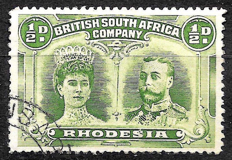 Rhodesia #101a, u -1910- 1/2 d - CV=5.50