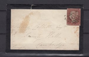 GB QV 1853 1d Red Imperf Mourning Cover To Cambridge Postal History BP9081