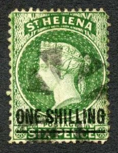 St Helena 1864-80 1s deep green wmk Crown CC P14x12.5 SG26 used