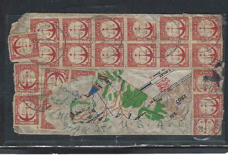 PAKISTAN (PP0711B) COVER TO USA COVERED IN STAMPS , INCREDIBLE!