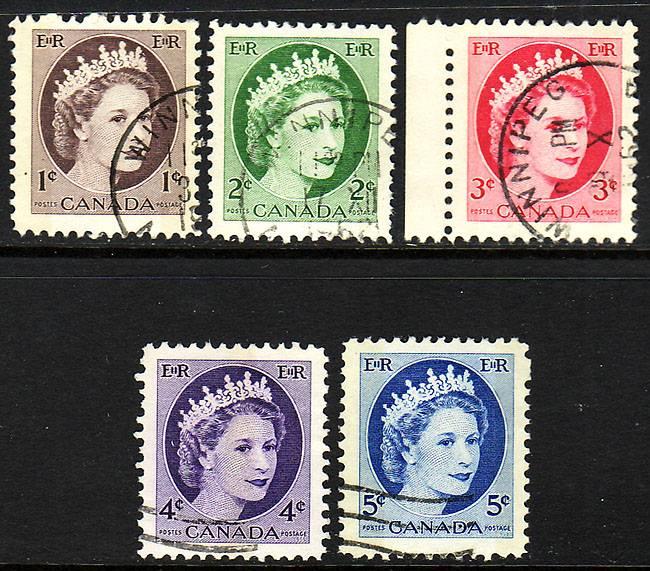 CANADA 337p-341p Used '62 QEII Wilding TAGGED SET $11.