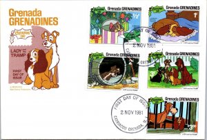 Grenada FDC 1981 - Lady & The Tramp, Christmas Cover - Block of 5 - F65060