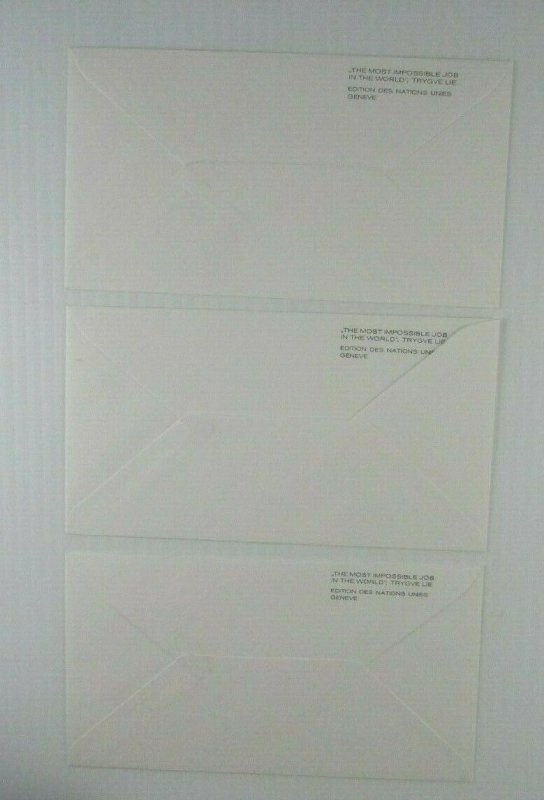 1987 UN 3 signed Trygve Lie FDC's Secretary General  CDS corner blocks