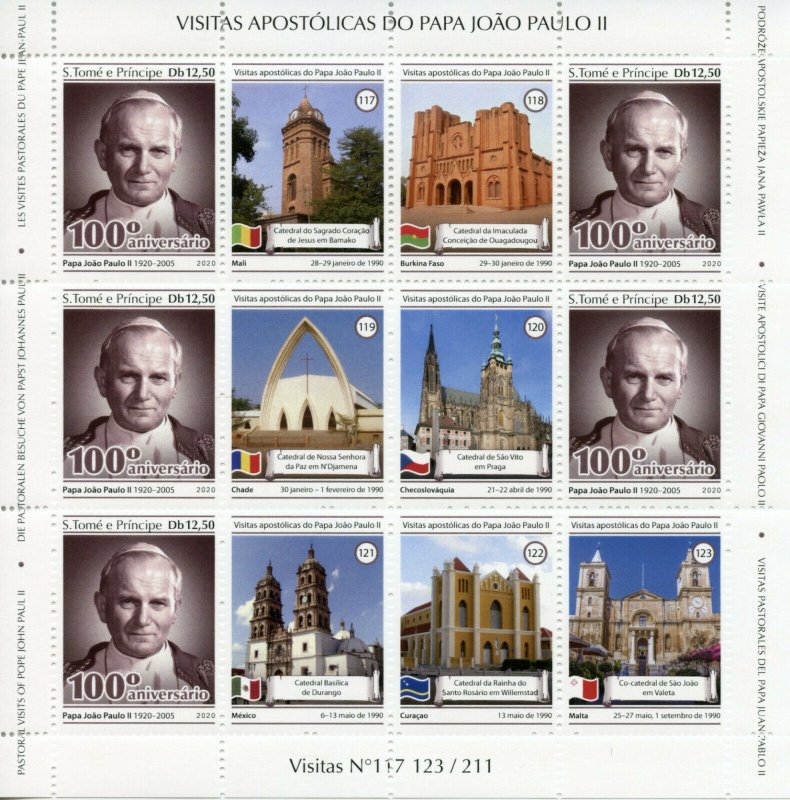 Sao Tome & Principe Pope John Paul II Stamps 2020 MNH Pastoral Visits 4x M/S