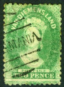 Tasmania,1857,Scot #12,Van Diemen's Land,Q.Victoria, 2,p,yellowish green...