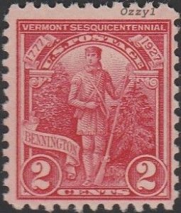 US #643 1927 2c Carmine Rose Vermont Sesqui. Issue MINT-F-VF-OG-NH.