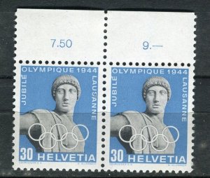 SWITZERLAND; 1944 early Olympic issue fine MINT MNH Margin Pair