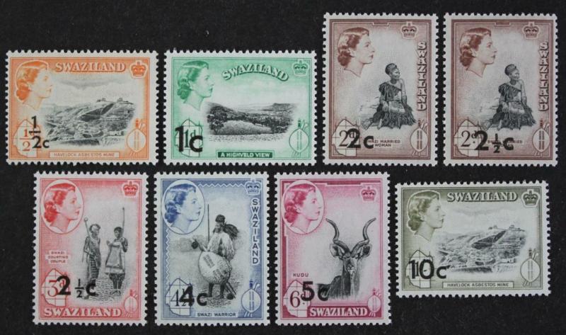 Swaziland Short Set Of 8, 1961 QEII - Issue of 1955-1956 surcharge opt MNH OG