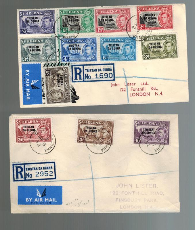 1952 Tristan da Cunha Complete Set first Issues on 2 Covers to England
