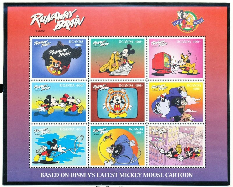 UGANDA - Scott 1553-1555 -  VFMNH - DISNEY - Runaway Brain - 2 scans - 1996