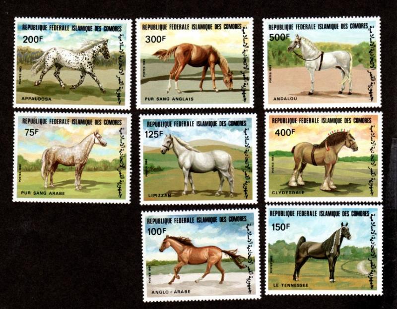 Comoro Islands 579-586 Mint NH Horses!