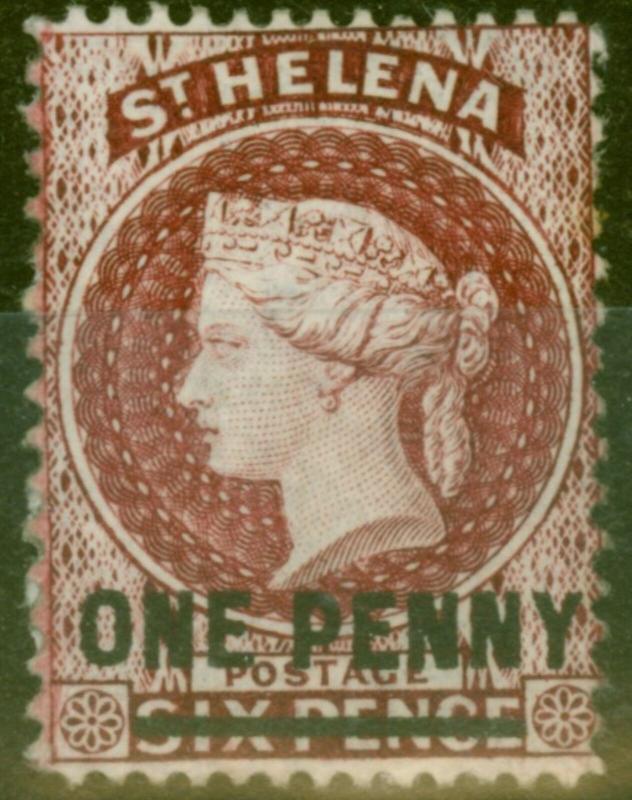 St Helena 1876 1d Lake SG21 Type B P.14 x 12.5 Fine Very Lightly Mtd Mint