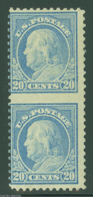 UNITED STATES SCOTT 20c FRANKLIN  #515b  VERT  PR IMPF BETWEEN MINT  HINGED OG