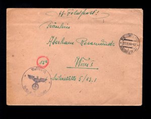 Germany Waffen SS Feldpost Cover and Letter Beneschau & Prague Canc to Vienna H1