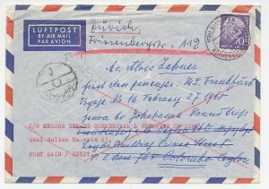 Redirected cover Germany - Egypt - Belgium 1960 Redirected ship letter