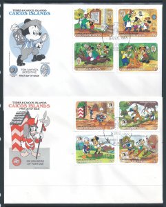 Caicos #78-85 (2 FDC) Disney - Twain/Grimm