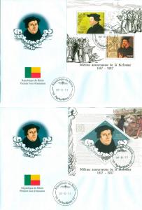 Reformation Luther Calvin Zwingli Protestantism Benin first day covers FDC set