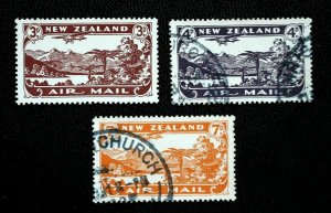Stamp NEW ZEALAND  Sc# C1-C3 Used AIRMAILS LAKE MANAPOURI 1931 C1 MH, C2-3 Used