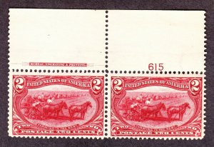 US 286 2c Trans-Mississippi Plate #615 Inscription Pair VF OG NH SCV $160