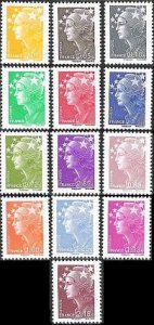 France 2008 Definitives Marianne 17.06.2008 set of 13 perforated stamps MNH