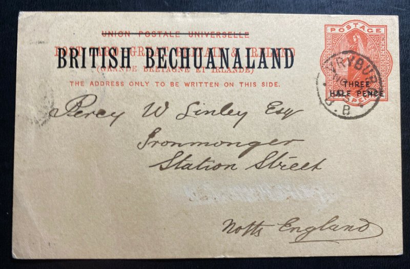 1895 Vryburg Bechuanaland Postal Stationery postcard Cover To England H&G 8