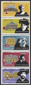 Canada #2182a MNH vertical strip of 5, opera singers, Issued 2006