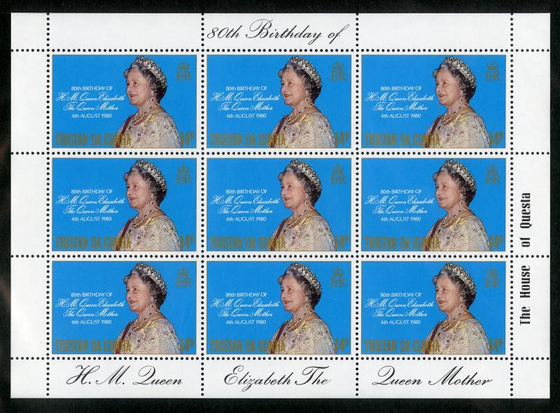 TRISTAN da CUNHA 277 SHEET OF 9 MH SCV  BIN $3.75