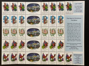 1971 American Bible Society Christmas Seals Stamps Full Sheet