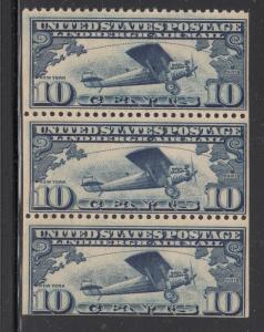 USA 1927 MNH Scott #C10a Pane of 3 10c Lindbergh's airplane 'Spirit of St. Lo...