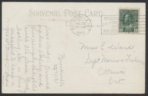 1913 Brockville ONT Fair and Horse Show Slogan Cancel On Scenic Post Card