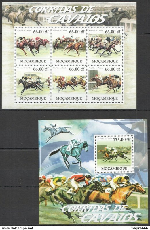 2011 Mozambique Fauna Animals Horses Racing Corridas Cavalos Kb+Bl ** Bc1232