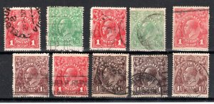 Australia 1918-20 Sidehead values to 1 1/2d between SG 49 and 55a FU