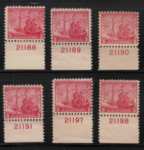 1934 Maryland Tercentenary Sc 736 MNH lot of 6 plate numbers Hebert CV $16