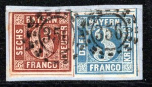 German States Bavaria Scott # 2 + 3, used, opp