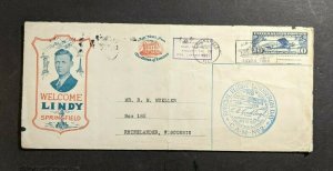 1927 Springfield Illinois Special Flight Lindbergh Day Cover to Rhinelander WI