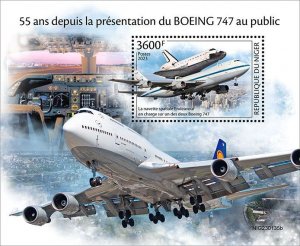 NIGER - 2023 - Boeing 747 First Flight - Perf Souv Sheet - Mint Never Hinged