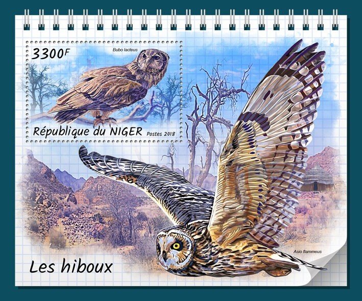 NIGER - 2018 - Owls - Perf Souv Sheet - Mint Never Hinged