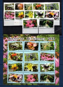 Tonga-Niuafo Sc 301-12,313 MNH set & S/S of 2013 - WWF - Butterflies , Flowers