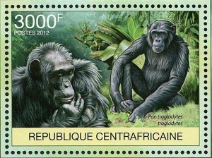 Monkeys Stamp Pan Troglodytes Troglodytes Wild Animal S/S MNH #3686 / Bl.952