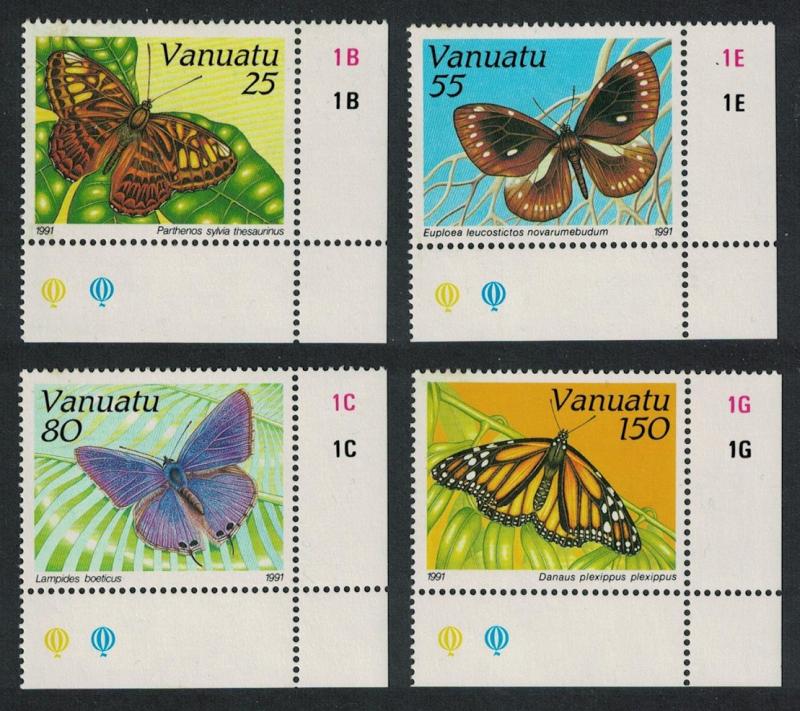 Vanuatu Butterflies 4v Corners SG#564-567 SC#532-535