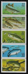 1986 Fish Stamp Booklet Pane Of 5 22c Postage Stamps, Sc# 2205-2209, MNH, OG