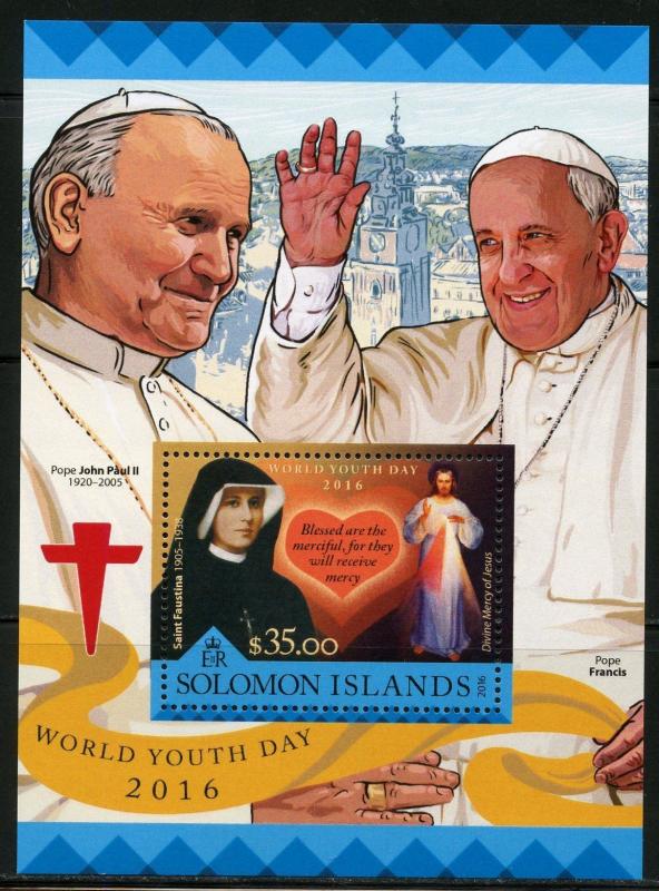 SOLOMON ISLANDS  2016 YOUTH DAY POPE JOHN PAUL II & FRANCIS S/SHEET  MINT NH