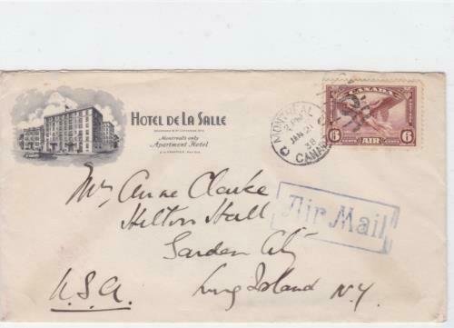 canada 1938 hotel de la salle air mail  stamps cover ref r16117