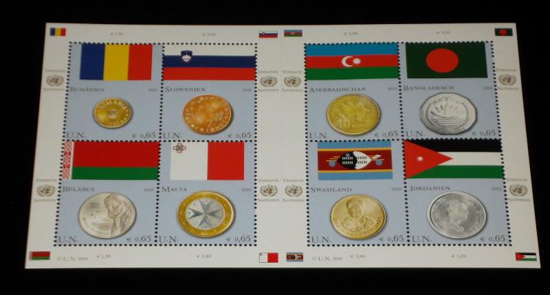 U.N.VIENNA #459, 2010, FLAG AND COIN, SHEET OF 8 , MNH,  NICE!! LQQK!!!