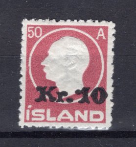 ICELAND 1925 10 KRONUR OVERPRINT SCOTT 140 FACIT 122 WELL CENTERED PERFECT MNH