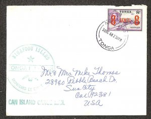 TONGA SCOTT #198 STAMP TO USA MONTEREY SHIP 5TH CRUISE TIN CAN CANOE MAIL 1968