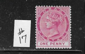 TOBAGO SCOTT #17 1882-96 1P- WMK CA- PERF 14 - MINT LIGHT HINGED